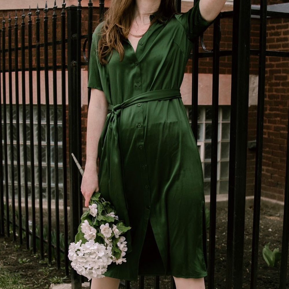Silk Green Button Up Dress